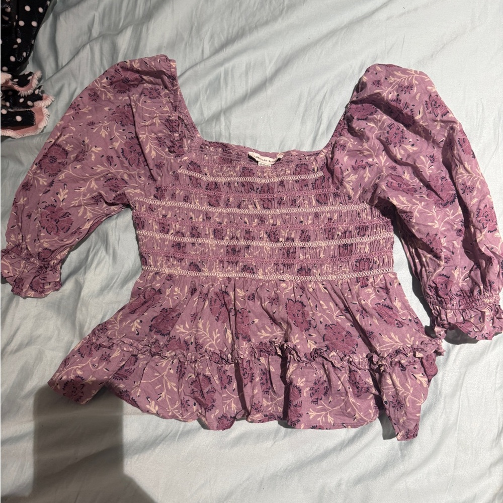 American Eagle Outfitters Purple Floral Blouse